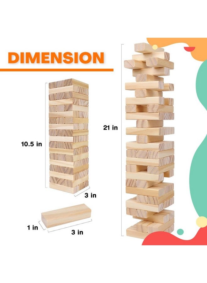Wembley Wooden Blocks Stacking & Balancing Tower Games for Kids Adults Tumbling Tower Puzzle Toys Math Challenging Game Skill Development - 54 Pcs - Image 2