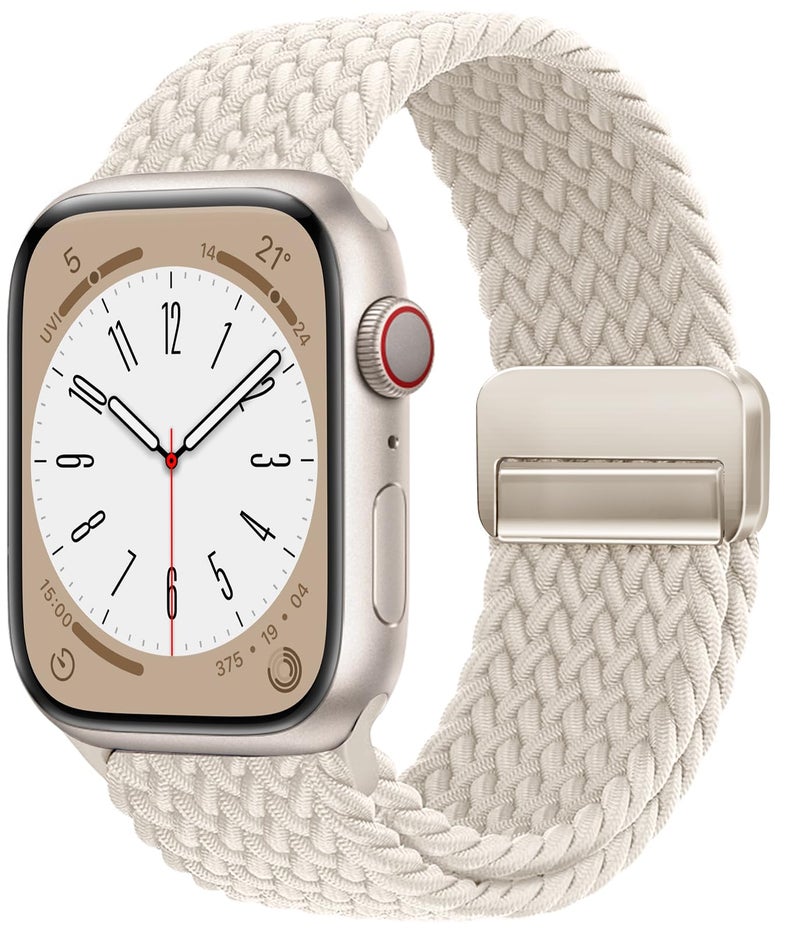 OMECKY Magnetic Braided Solo Loop Band Compatible with Apple Watch Series 10 42mm 9 8 7 6 5 4 40mm 41mm for Women Men, Stretchy Nylon Elastic Sport Strap for iWatch SE, Starlight - Image 1