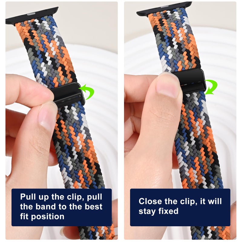 OMECKY Magnetic Braided Solo Loop Band Compatible with Apple Watch Series 10 42mm 9 8 7 6 5 4 40mm 41mm for Women Men, Stretchy Nylon Elastic Sport Strap for iWatch SE, Starlight - Image 2