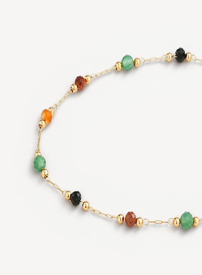 ميفيكو سوار ميفيكو ذهبي للنساء، مطلي بالذهب عيار 18 قيراط، مرصع بحجر العقيق الملون، مصنوع يدويًا حسب الطلب، مزين بسلسلة من الخرز المختلط، هدية مثالية للارتداء مع أساور أخرى. - Image 5