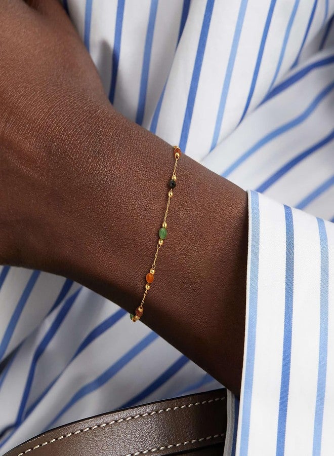 ميفيكو سوار ميفيكو ذهبي للنساء، مطلي بالذهب عيار 18 قيراط، مرصع بحجر العقيق الملون، مصنوع يدويًا حسب الطلب، مزين بسلسلة من الخرز المختلط، هدية مثالية للارتداء مع أساور أخرى. - Image 2