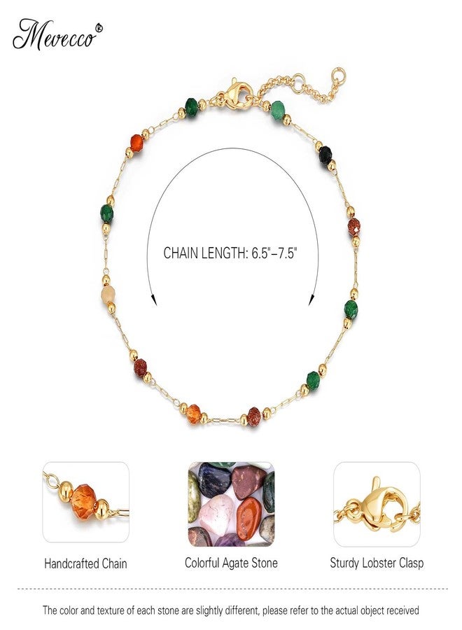 ميفيكو سوار ميفيكو ذهبي للنساء، مطلي بالذهب عيار 18 قيراط، مرصع بحجر العقيق الملون، مصنوع يدويًا حسب الطلب، مزين بسلسلة من الخرز المختلط، هدية مثالية للارتداء مع أساور أخرى. - Image 4