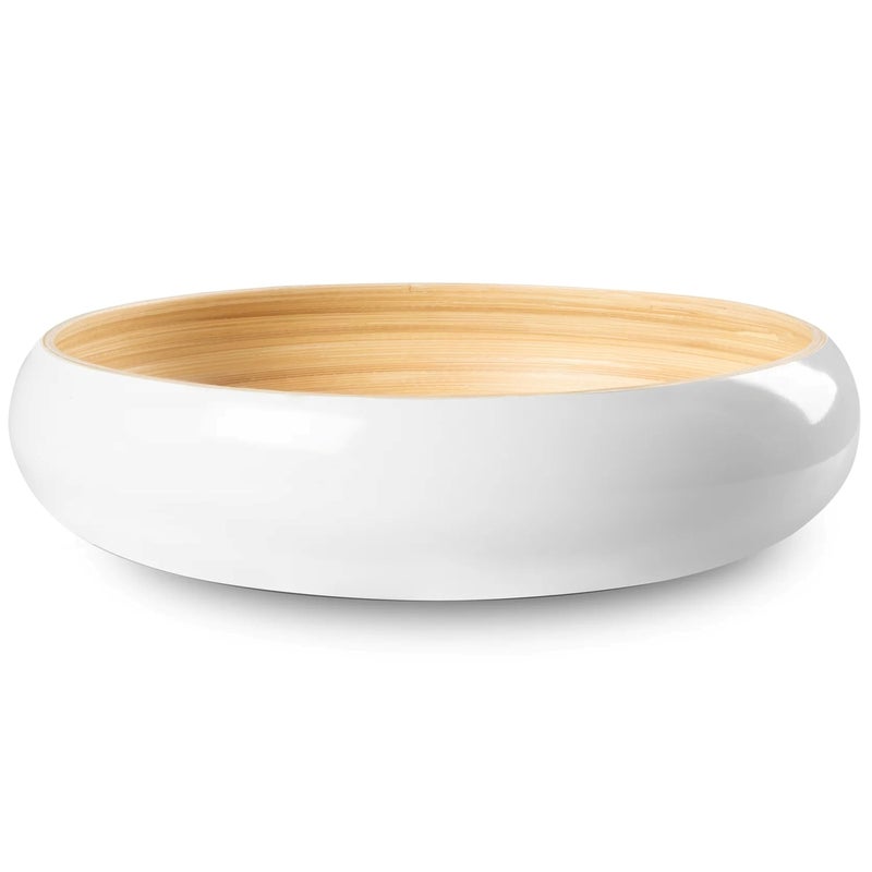 LEXA 12" Handmade White Bamboo Wooden Fruit Bowl for Kitchen Counter - 130 oz Lightweight Large Bamboo Wood Salad Bowl - Image 1