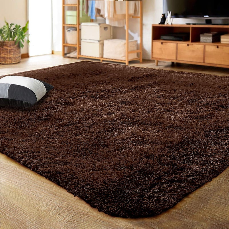 LOCHAS Ultra Soft Indoor Modern Area Rugs Fluffy Living Room Carpets for Children Bedroom Home Decor Nursery Rug 4x53 Feet Brown