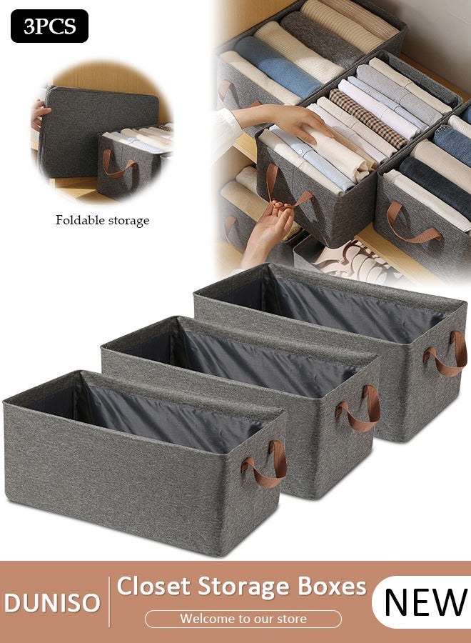 DUNISO 3 قطع قابلة للطي خزانة تخزين منظم صندوق تخزين خزانة قابل للغسل مع مقابض حمل صندوق منظم ألعاب صندوق تخزين مكعب لخزانة الملابس وغرفة النوم والمكتب - Image 1