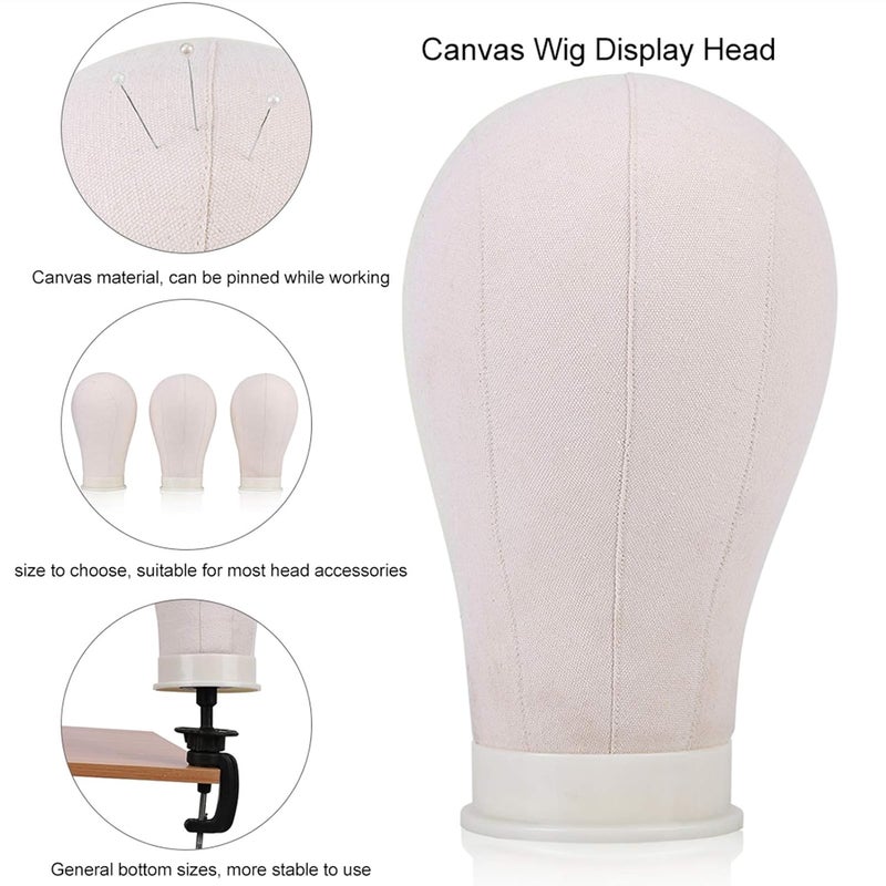 Canvas Wig Display Head, Cork Block Mannequin for Styling, 23 Inch Adjustable for Hair Salons and Wig Makers (23in) - Image 4