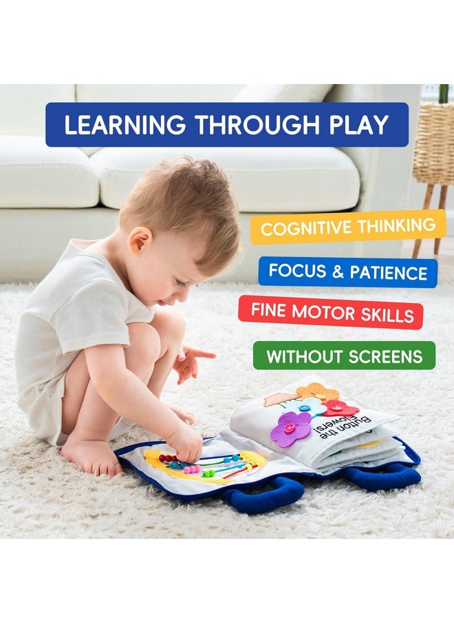 جولي بيبي كتب Baby Soft Busy Books - My Quiet Book، لعبة سفر وتعليم حسي من مونتيسوري، 10 أنشطة تعليمية لمرحلة ما قبل المدرسة للأطفال الصغار من سن 1 إلى 3 سنوات (أزرق)  - Image 2