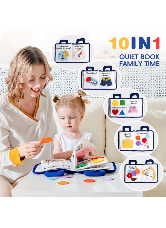 جولي بيبي كتب Baby Soft Busy Books - My Quiet Book، لعبة سفر وتعليم حسي من مونتيسوري، 10 أنشطة تعليمية لمرحلة ما قبل المدرسة للأطفال الصغار من سن 1 إلى 3 سنوات (أزرق)  - Image 3