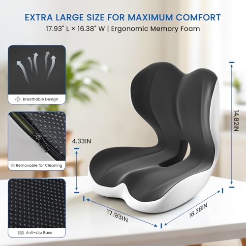 YLSCOO Seat Cushion, Memory Foam Car Seat Cushion with L-Shaped Ergonomic Design, Tailbone Pain & Sciatica Pain Relief Cushion for Office Chair, Car, Truck Drivers, Long Work Sessions and Wheelchair - Image 2