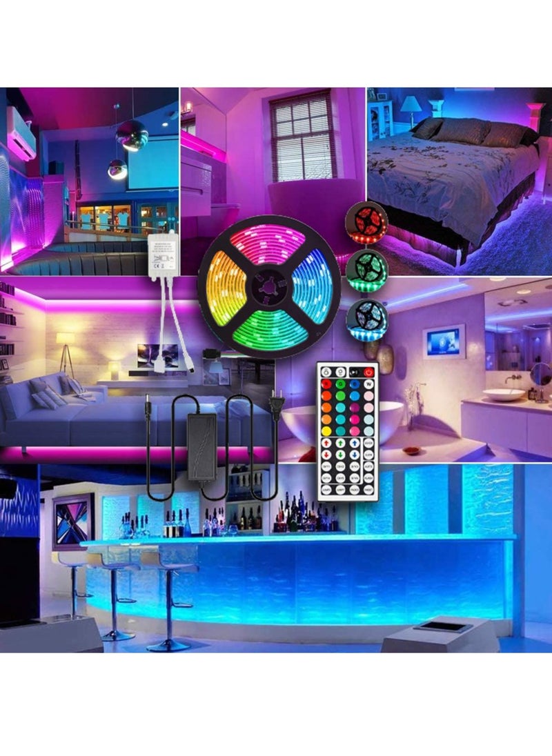 Generic 5050 RGB LED Light Waterproof Flexible Rope Light Strip + 44 Key RGB LED Controller + Power Adapter 12V 5A 60W Outdoor Lighting  - Image 1