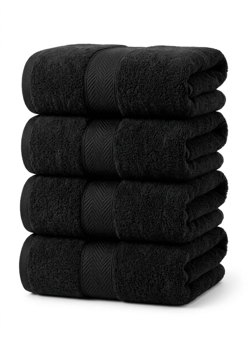1Chase Luxury Black Bath Towels – Set of 4 Large Towels (70x140 cm) | 600 GSM, 100% Cotton, Ultra-Soft, Highly Absorbent & Quick-Dry Spa Quality