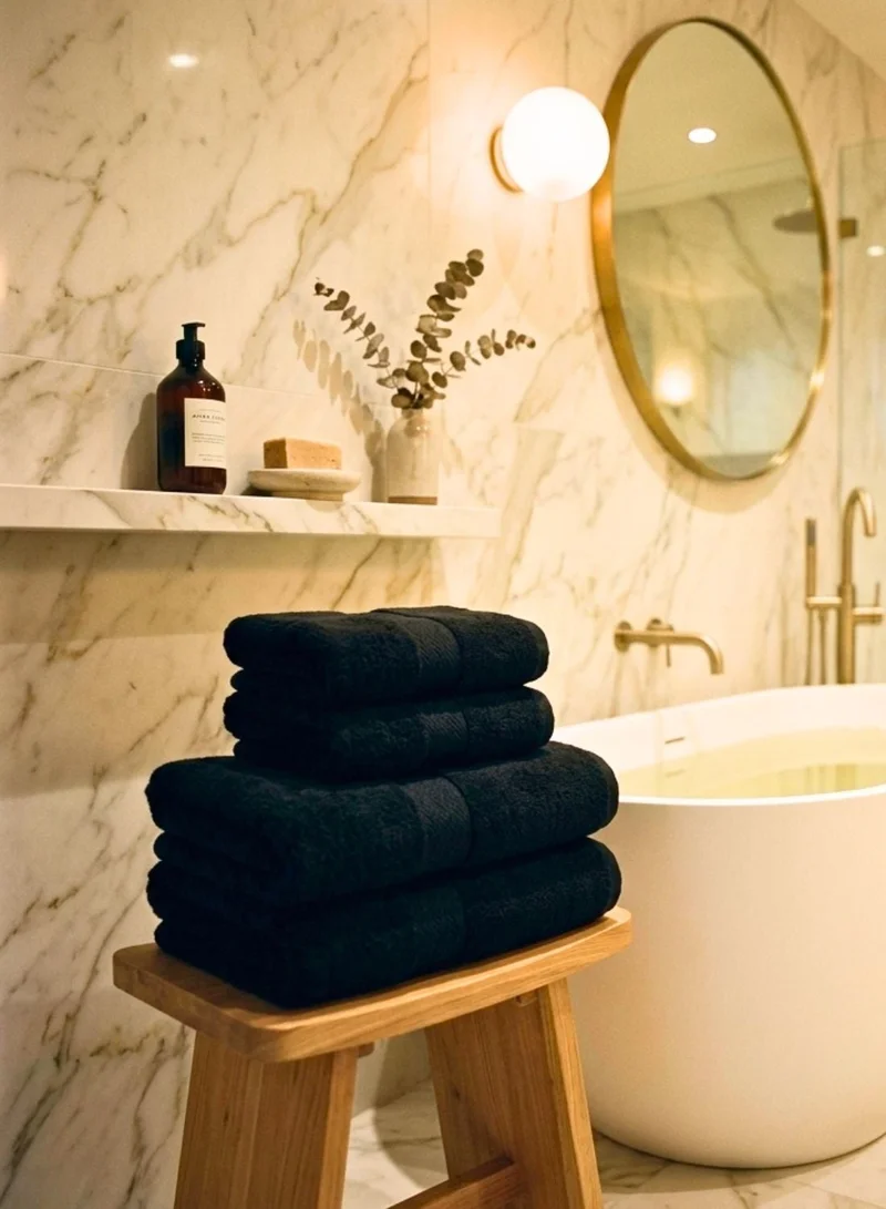 1Chase Black Luxury Black Bath Towels – Set of 4 Large Towels (70x140 cm) | 600 GSM, 100% Cotton, Ultra-Soft, Highly Absorbent & Quick-Dry Spa Quality  | Best Price UAE