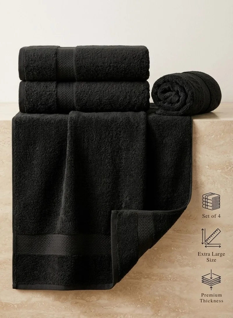 1Chase Black Luxury Black Bath Towels – Set of 4 Large Towels (70x140 cm) | 600 GSM, 100% Cotton, Ultra-Soft, Highly Absorbent & Quick-Dry Spa Quality  | Best Price UAE