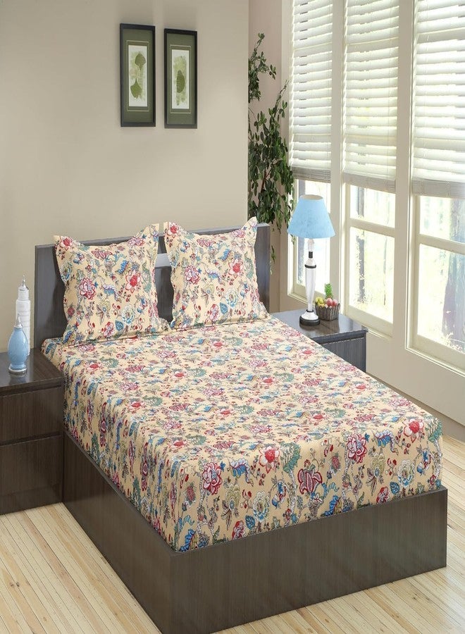 Trance Home Linen 144Tc 100% Cotton 78"X78" Elastic Fitted Bedsheet Super King Bed Size | Printed Fitted Sheet | Elasticated Fitted Bedspread With 2 Pillow Covers (78X78 Inch, Malhaar Red), 144 tc