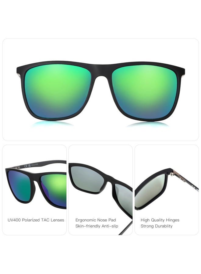 ZENOTTIC Square Polarized Sunglasses for Men Ultralight Carbon Fiber Sun Glasses Driving Fishing Golf Sports UV400 Protection, C15 Black Frame Green Mirrored Lens, Large - Image 3