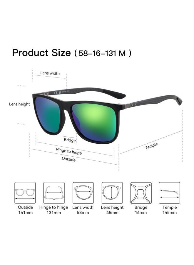 ZENOTTIC Square Polarized Sunglasses for Men Ultralight Carbon Fiber Sun Glasses Driving Fishing Golf Sports UV400 Protection, C15 Black Frame Green Mirrored Lens, Large - Image 4