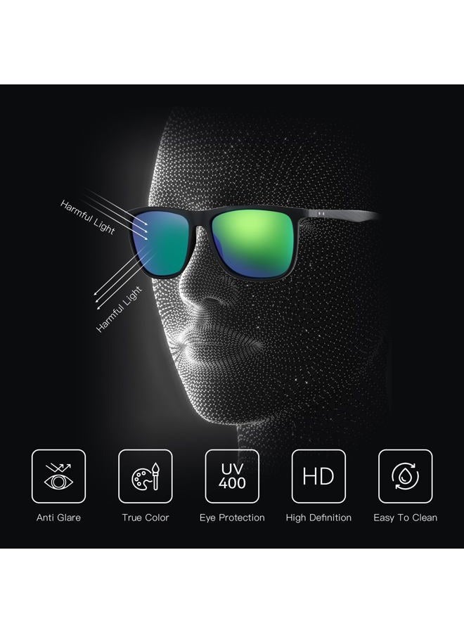 ZENOTTIC Square Polarized Sunglasses for Men Ultralight Carbon Fiber Sun Glasses Driving Fishing Golf Sports UV400 Protection, C15 Black Frame Green Mirrored Lens, Large - Image 5