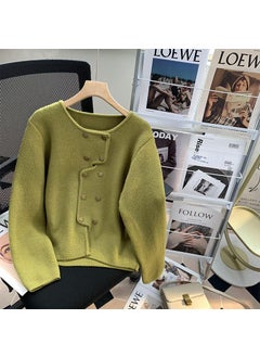 Irregular Design Double Row Buckle Red Wool Coat Women Small Size Loose Knitted Shirt Top Urban Style Long Sleeve Green [thick version]