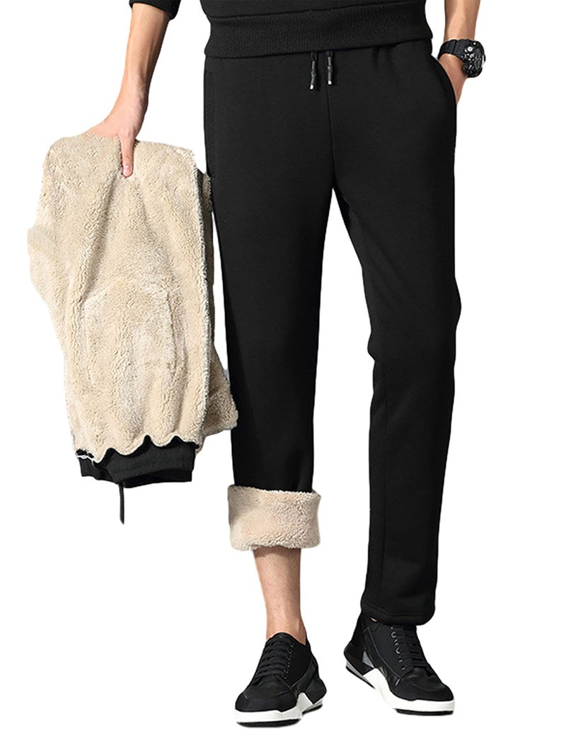 Lentta Men's Casual Winter Warm Sherpa Lined Athletic Jogger Fleece Sweatpants Pantsï¼ˆBlack02-Mï¼‰ - Image 1