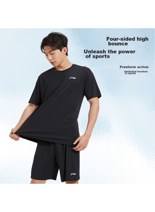 Li-Ning Men'S Sports Set, Summer Ice Silk Short-Sleeve Shorts, Quick-Dry Shirt, For Running, Middle School Physical Exam, Sports, Badminton, And Fitness