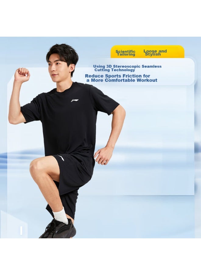 Li-Ning Men'S Sports Set, Summer Ice Silk Short-Sleeve Shorts, Quick-Dry Shirt, For Running, Middle School Physical Exam, Sports, Badminton, And Fitness