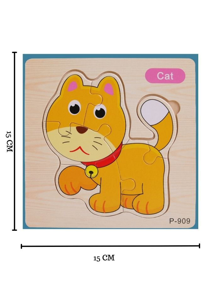 لعبة بازل خشبية ثلاثية الأبعاد على شكل حيوانات كرتونية بطاقات مرور ذكاء تعليم مبكر للأطفال مجموعة حيوانات قط - Image 2