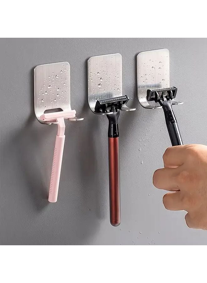 2Pcs Stainless Steel No Drill Adhesive Wall Mounted Shaver Holder Heavy Duty Suction Cup Razor Organizer - Image 3