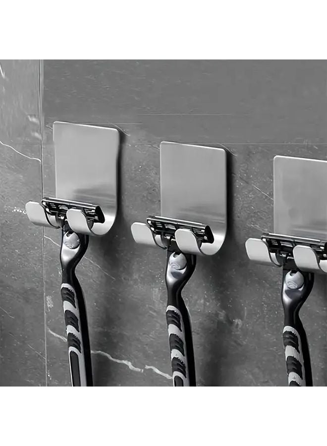 2Pcs Stainless Steel No Drill Adhesive Wall Mounted Shaver Holder Heavy Duty Suction Cup Razor Organizer - Image 2