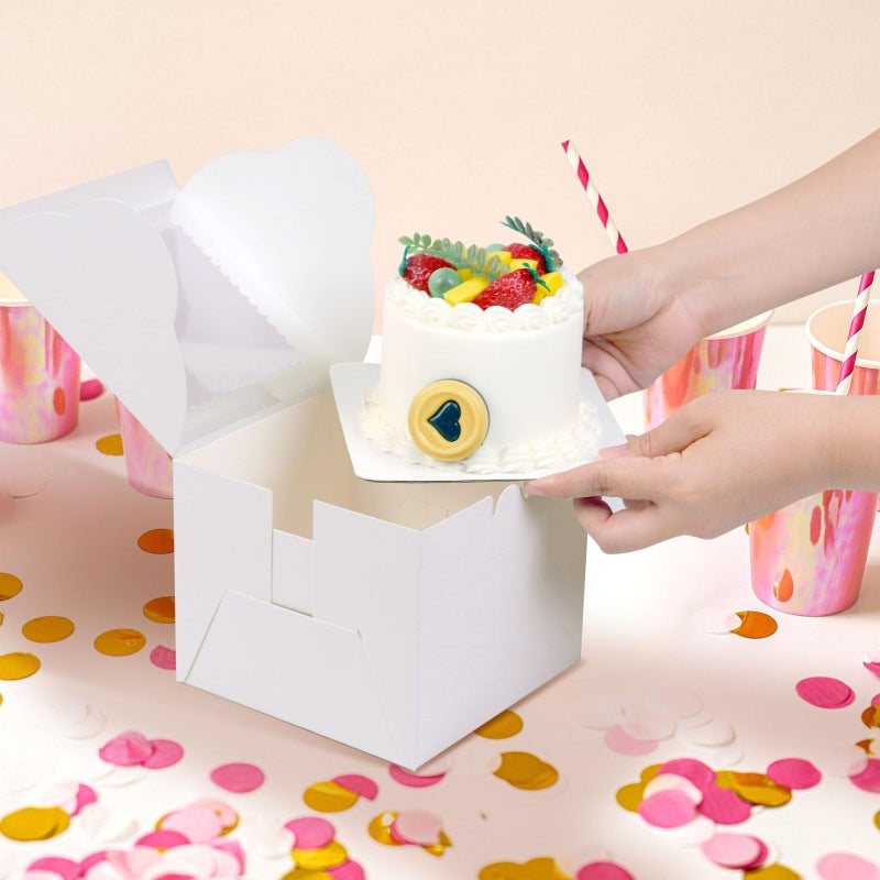 DOYIDE 20Pcs Mini Cake Boxes with Window, 6x6x5 Inches White Bakery Boxes, Small 4 Cupcake Boxes, Cake Packaging for Pastries, Cookies, Chocolates, Cupcakes, Birthday Party, Wedding - Image 3