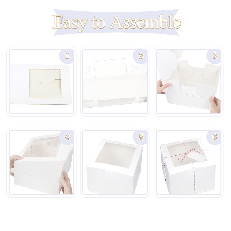 DOYIDE 20Pcs Mini Cake Boxes with Window, 6x6x5 Inches White Bakery Boxes, Small 4 Cupcake Boxes, Cake Packaging for Pastries, Cookies, Chocolates, Cupcakes, Birthday Party, Wedding - Image 5