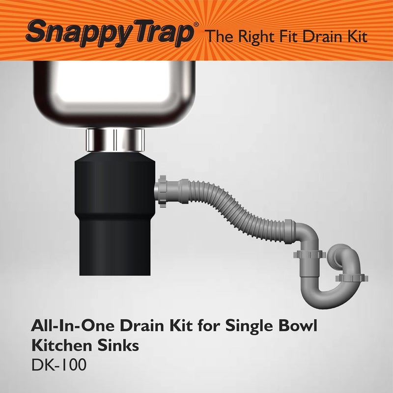 Coflex Snappy Trap Single Kitchen Sink Drain Kit, 1-1/2" with Flexible P-Trap, All-in-One Drain Kit for Single Bowl Kitchen Sinks, Universal Compatibility, No-Tool Easy Installation (DK-100 Silver) - Image 3
