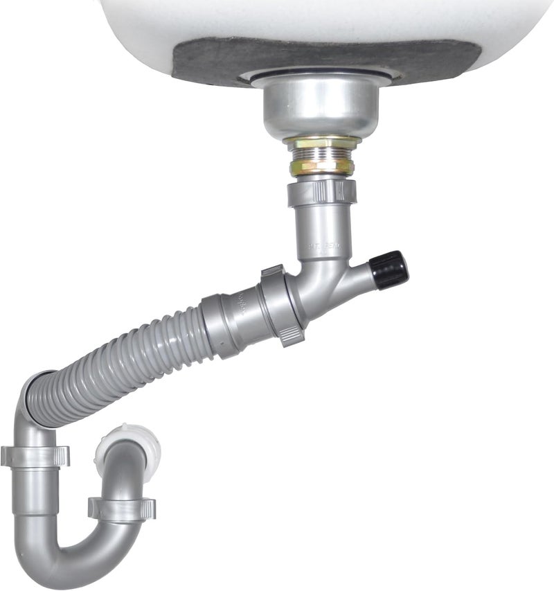 Coflex Snappy Trap Single Kitchen Sink Drain Kit, 1-1/2" with Flexible P-Trap, All-in-One Drain Kit for Single Bowl Kitchen Sinks, Universal Compatibility, No-Tool Easy Installation (DK-100 Silver) - Image 1