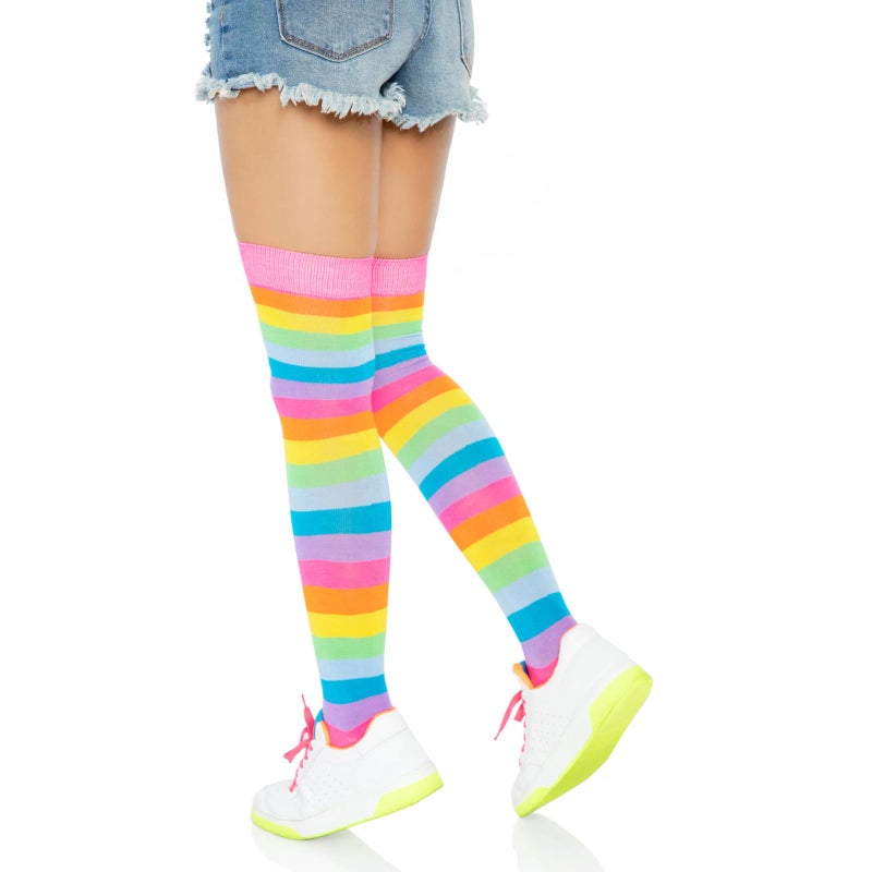 Leg Avenue womens Rainbow Pride Festival Thigh Highs Socks Hosiery, Neon Rainbow, One Size US - Image 2