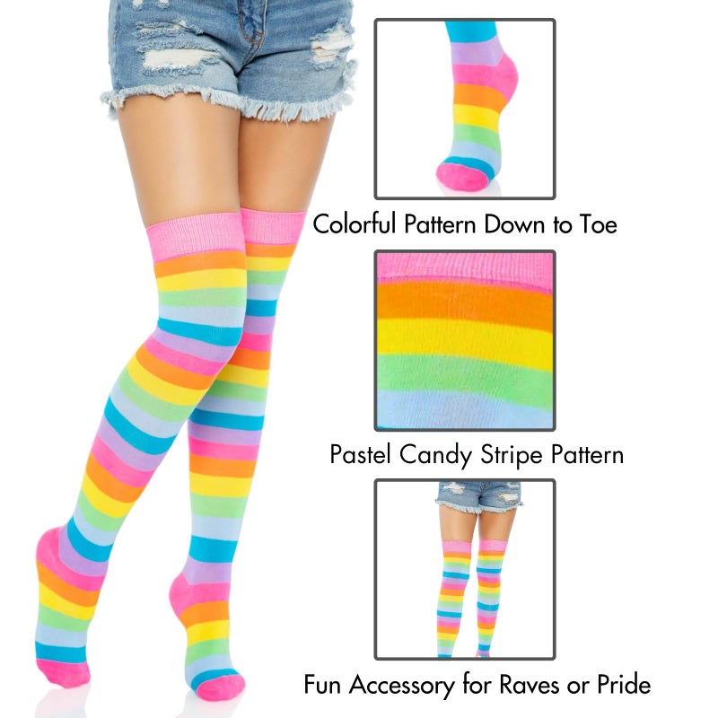 Leg Avenue womens Rainbow Pride Festival Thigh Highs Socks Hosiery, Neon Rainbow, One Size US - Image 3