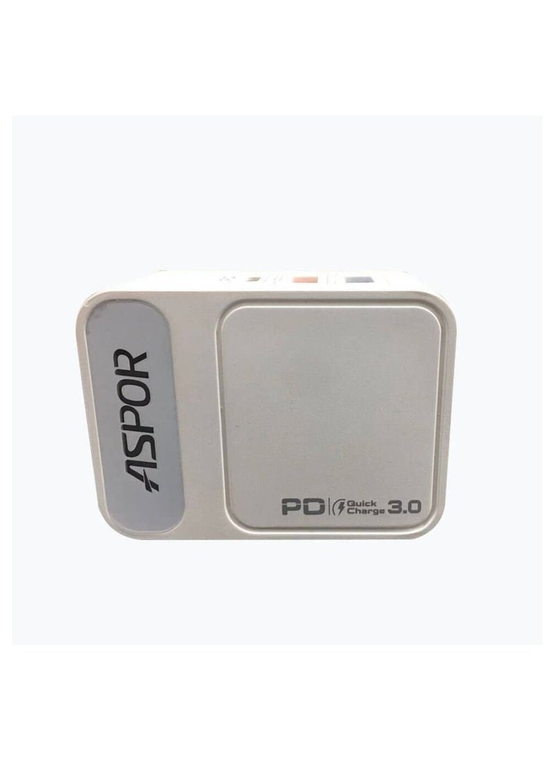 Aspor ASPOR A838 Fast Charger PD 18W MICRO Cable 3 USB - White 