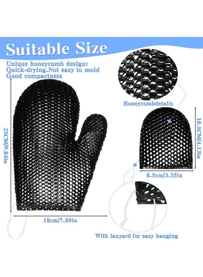 Vesici 2 Pcs Honeycomb Bath Mitt Exfoliating Glove Set Honeycomb Face And Body Scrubber Exfoliating Shower Mitt Sponges For Cleaning Body Skin Shower Beauty Spa (Black)  - Image 3
