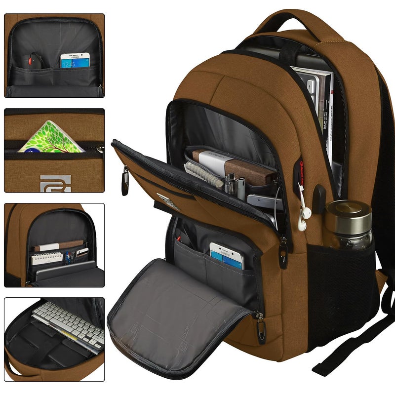 Volher Laptop Backpack,Business Travel Anti Theft Slim Durable Laptops Backpack with USB Charging Port,Water Resistant College Computer Bag for Women & Men Fits 15.6 Inch Laptop and Notebook-Brown - Image 2