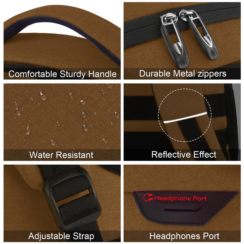 Volher Laptop Backpack,Business Travel Anti Theft Slim Durable Laptops Backpack with USB Charging Port,Water Resistant College Computer Bag for Women & Men Fits 15.6 Inch Laptop and Notebook-Brown - Image 4