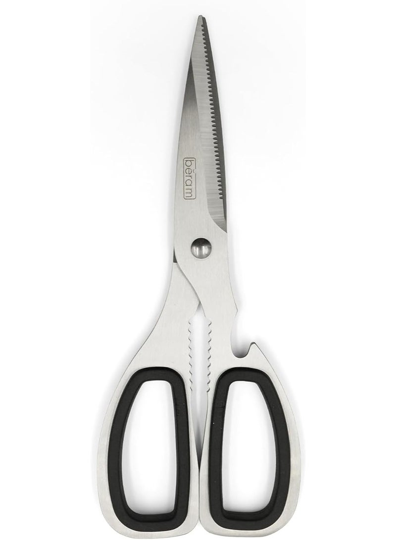 BERAM 8-Inch Multipurpose Kitchen Scissors Ultra Sharp Stainless-Steel Shears In Silver TPR and SS Handle Premium Serrated Blades Can Opener & Nutcracker for Home Office & Daily Use - Image 1