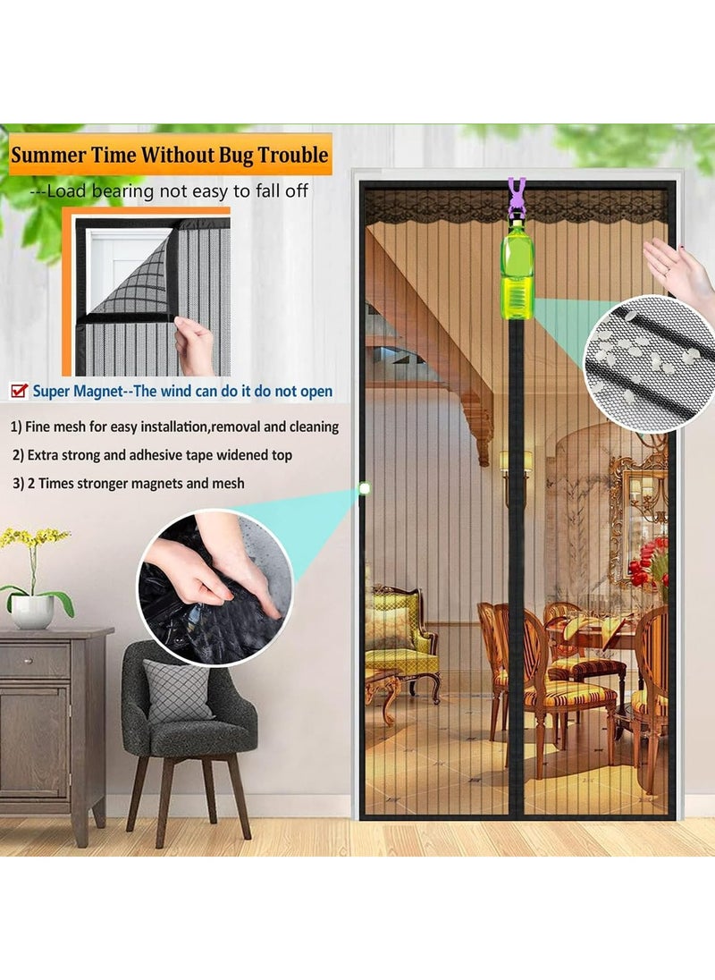 Dominy Magnetic Screen Door, Anti Mosquito Bug Screen Door Mesh, Suit For Bedroom/Balcony/Kitchen, No Drilling, Washable Mesh.(110x220cm,Black)  - Image 2