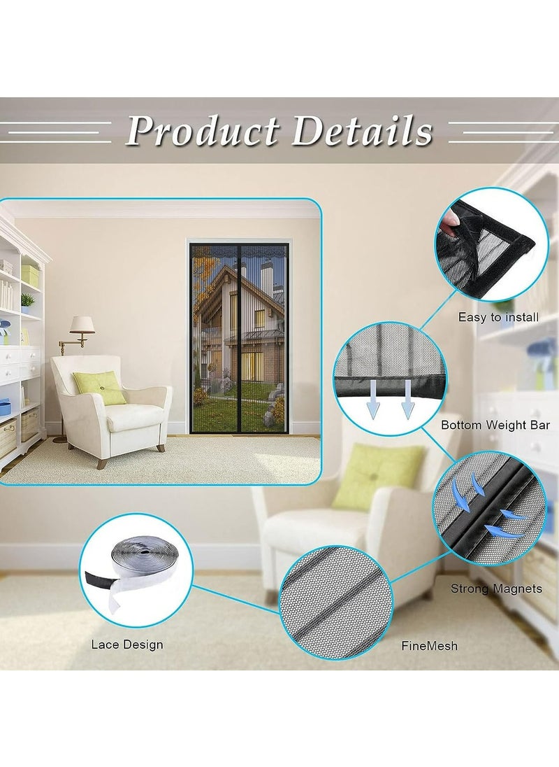 Dominy Magnetic Screen Door, Anti Mosquito Bug Screen Door Mesh, Suit For Bedroom/Balcony/Kitchen, No Drilling, Washable Mesh.(110x220cm,Black)  - Image 4