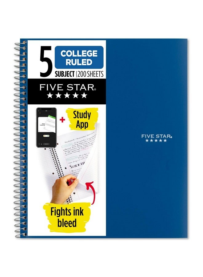 Five Star Spiral Notebook + Study App, 5 Subject, College Ruled Paper, Fights Ink Bleed, Water Resistant Cover, 8-1/2" x 11", 200 Sheets, Blue (73635) - Image 1