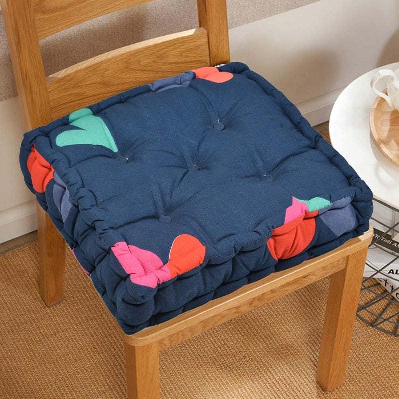 RRC Square Floor Pillow Tufted Cushion Thick Chair Pads| Chair Cushion | Back Support Cushion | Seat Cushion 16 Inch x 16 Inch (Navy) - Image 1