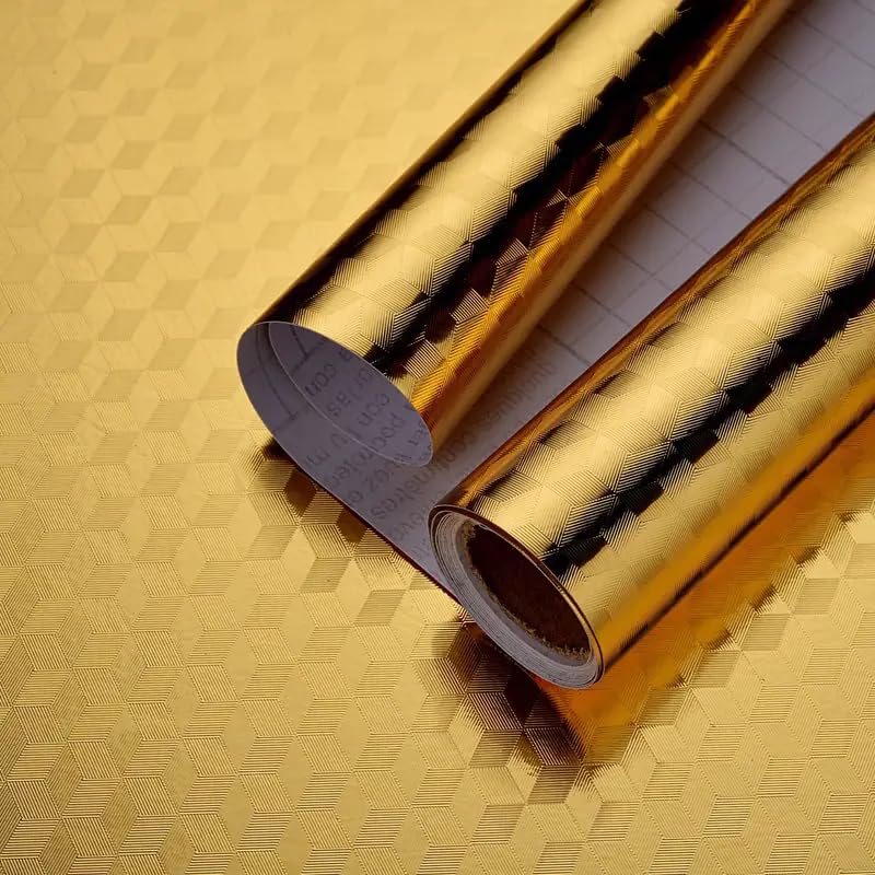 SUNBIRD Self Adhesive Oil-Proof Foil Wall Sticker,Aluminum Wallpaper Waterproof and Heat Resistant Kitchen Backsplash Contact Paper (3D Gold, 30 x 121 cm) - Image 1
