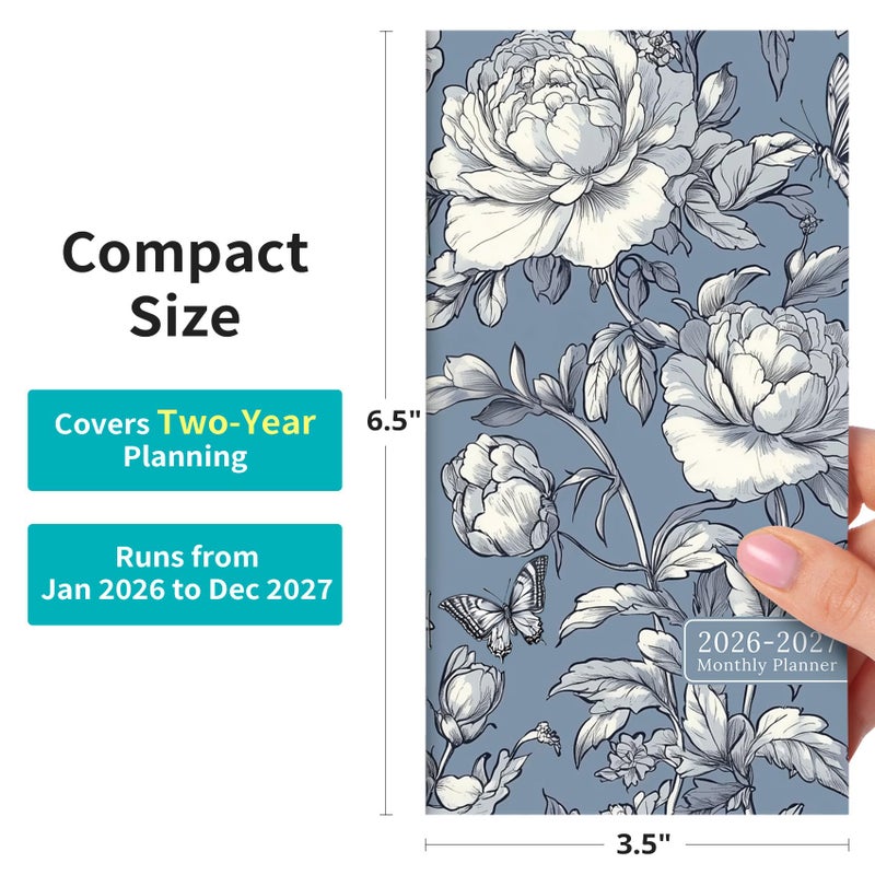 ZOTIA Pocket Calendar 2026-2027 for Purse, Two Year Monthly Planner Pocket Size 6.5" x 3.5", Jan 2026 - Dec 2027 Monthly Planner Small Calendar for School, Work and Home - Butterfly Peony - Image 3