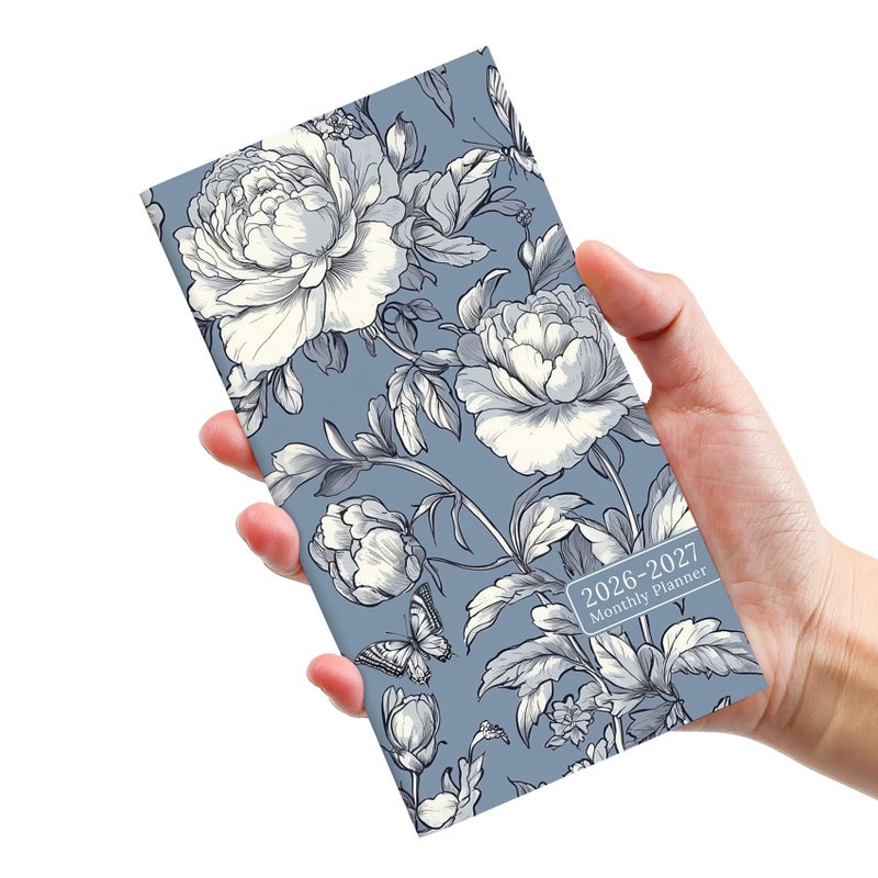 ZOTIA Pocket Calendar 2026-2027 for Purse, Two Year Monthly Planner Pocket Size 6.5" x 3.5", Jan 2026 - Dec 2027 Monthly Planner Small Calendar for School, Work and Home - Butterfly Peony - Image 1