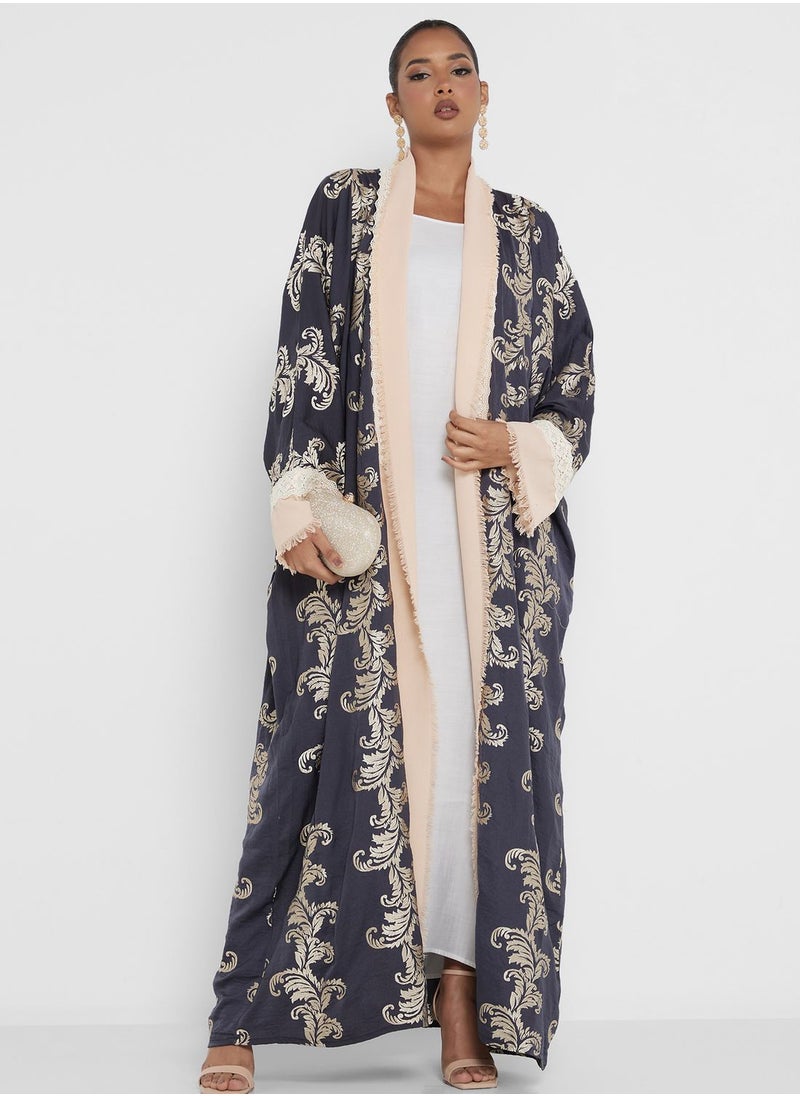 hayas closet - Embroidered Open Abaya - Image 1