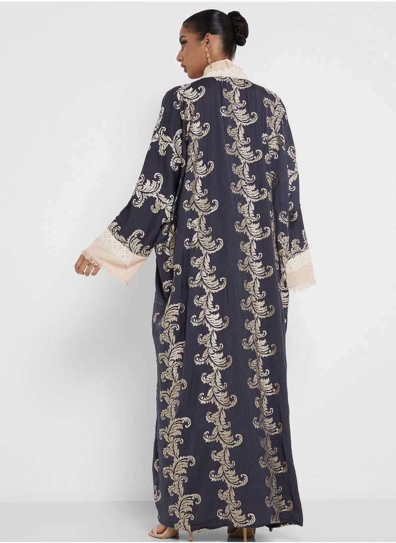 hayas closet - Embroidered Open Abaya - Image 1