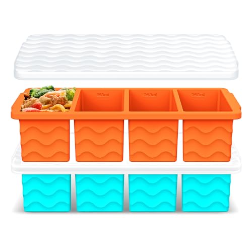 Doasuwish Silicone Freezer Tray for Soup with Lid – 1-Cup Soup Container Cube Style Ice Cube Trays for Freezer, Meal Prep & Food Storage, Freeze 250mL/125mL Portions – 2 Pack - Image 1