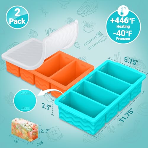 Doasuwish Silicone Freezer Tray for Soup with Lid – 1-Cup Soup Container Cube Style Ice Cube Trays for Freezer, Meal Prep & Food Storage, Freeze 250mL/125mL Portions – 2 Pack - Image 2